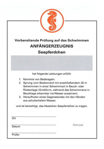 Seepferdchen Urkunde + Webabzeichen
